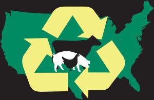 livestock and poultry environmental learning center logo with cow, pig, and chicken sillhouettes over a map of the U.S. with three circling arrows